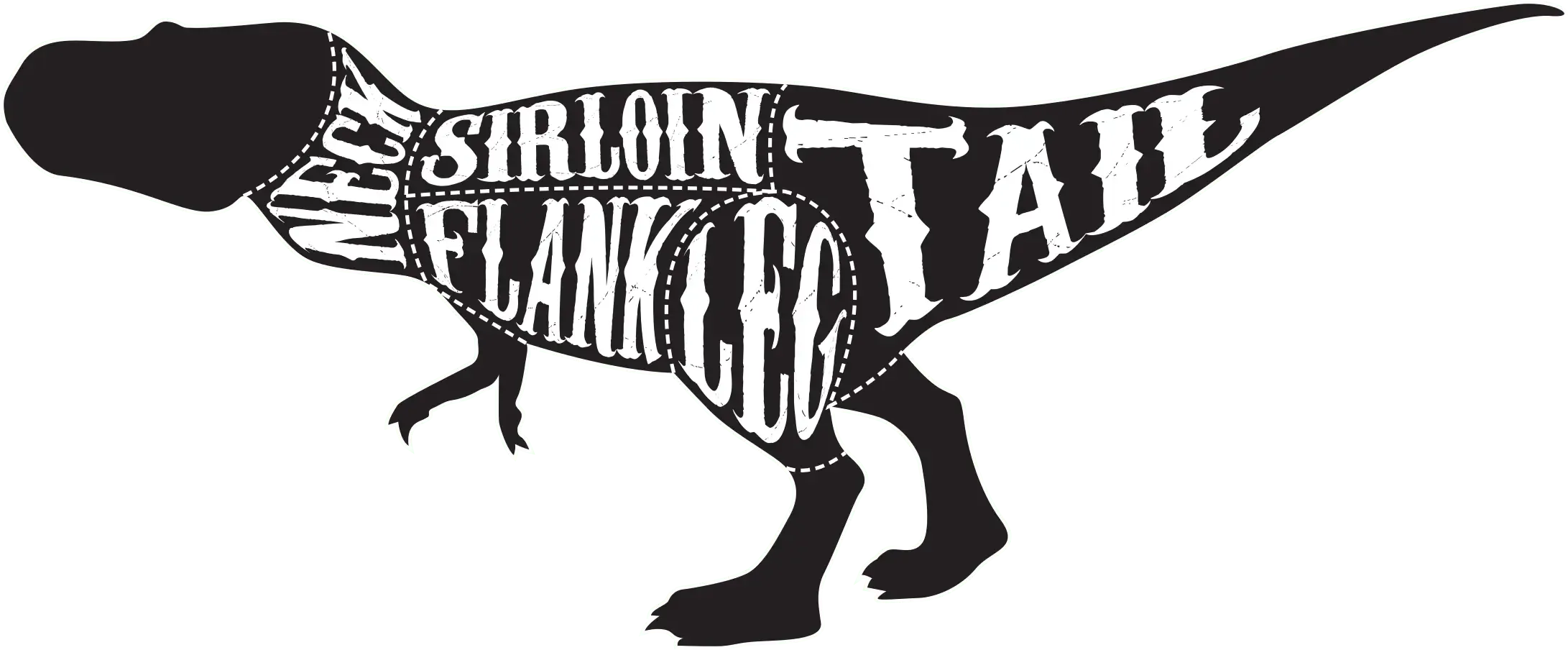 Figure with absurd and funny graphic that represents dinosaour with parts of his body names like in butcherhouse.