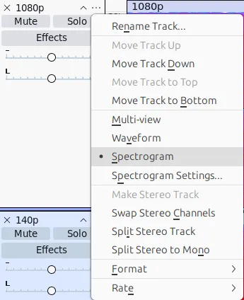 Spectrogram change context menu